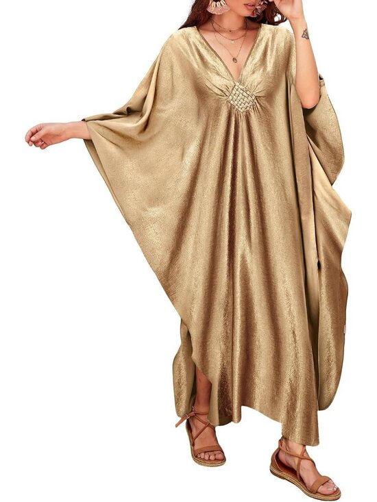 Other - Women's Plus Size champagne Kaftan Maxi Dress V Neck Batwing Swimsuit Cover Up